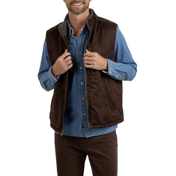 Rainforest Mens Faux Micro Suede Faux Shearling Lined Brown Vest Medium $150MSRP - Picture 1 of 11